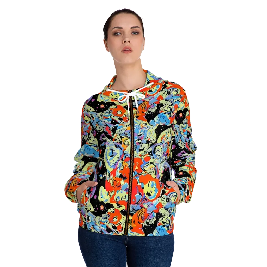 Blacklight Bones on Women's Full-Zip Hoodie — Front On Person