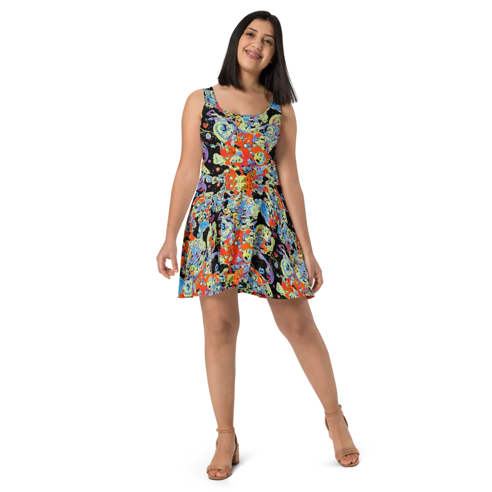 Blacklight Bones on Skater Dress — Front