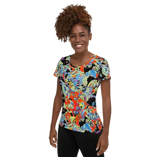 Blacklight Bones on a Women's Athletic T-Shirt