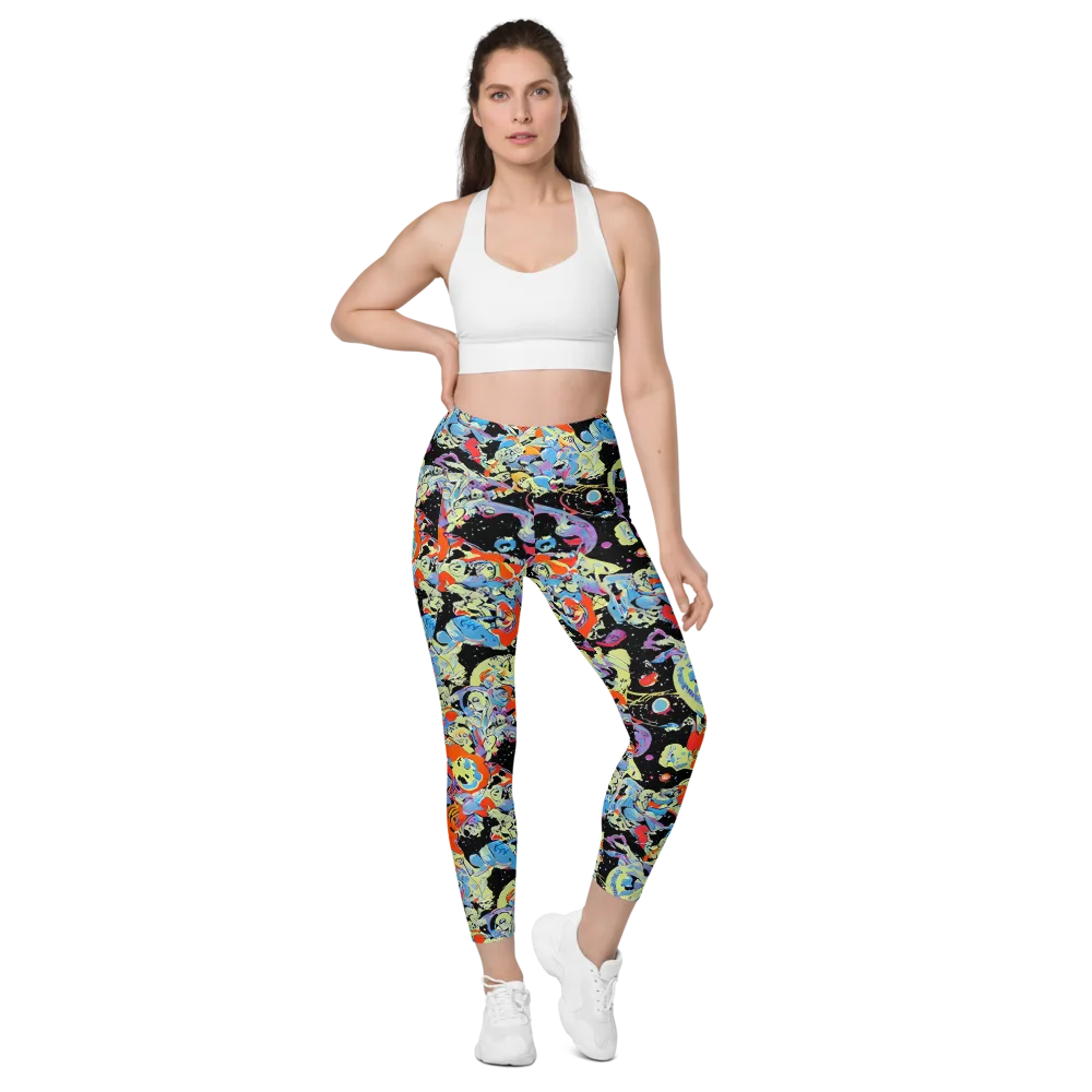 Blacklight Bones on Leggings with Pockets — Front
