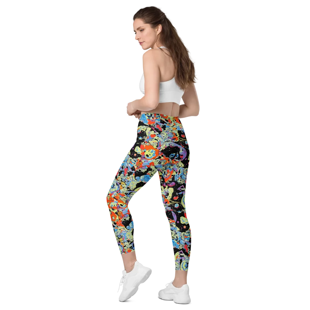 Blacklight Bones on Leggings with Pockets — Left Back