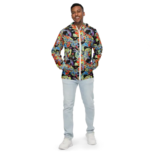 Blacklight Bones on a Men's Windbreaker