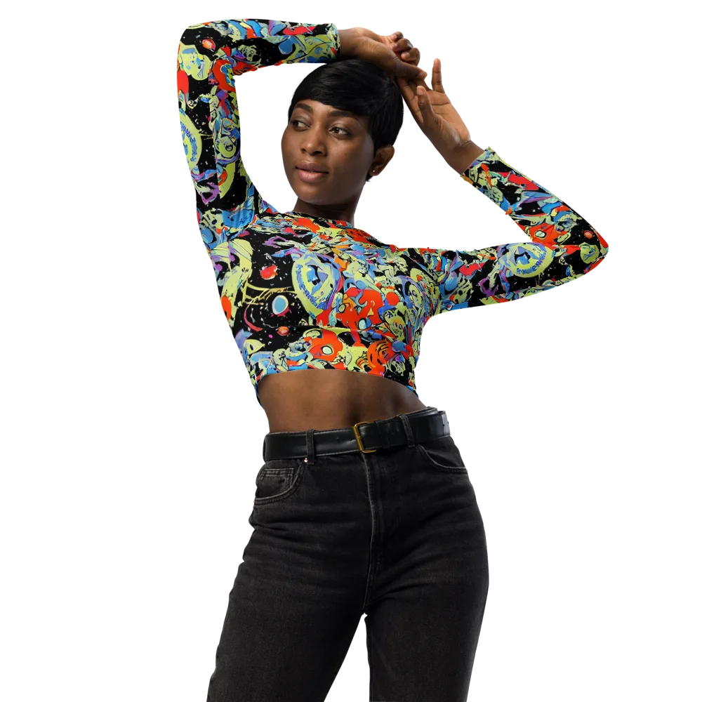 Blacklight Bones on Long Sleeve Crop Top — Front
