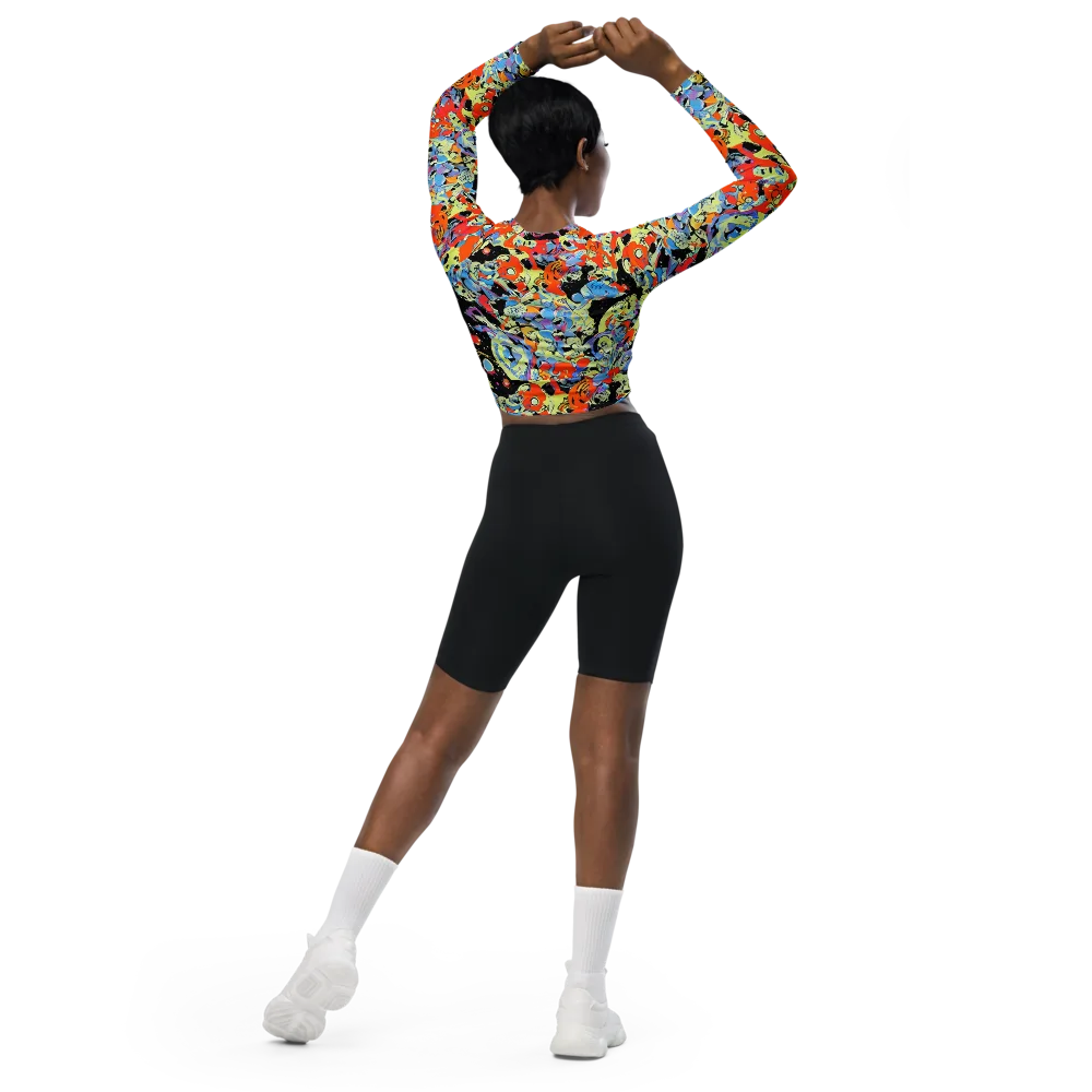 Blacklight Bones on Long Sleeve Crop Top — Back