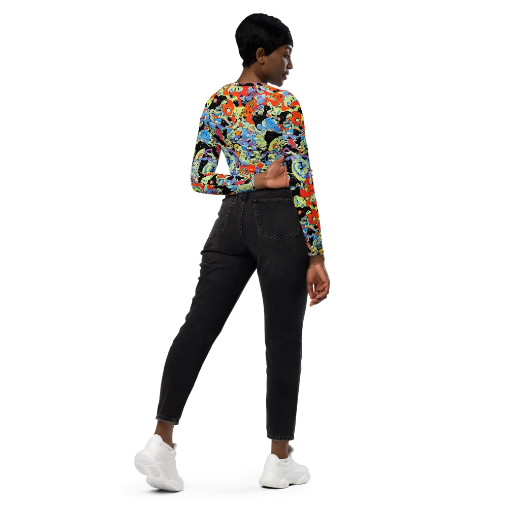 Blacklight Bones on Long Sleeve Crop Top — Right Back