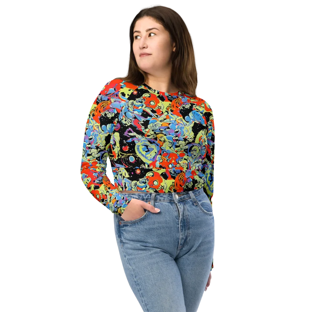 Blacklight Bones on Long Sleeve Crop Top — Front