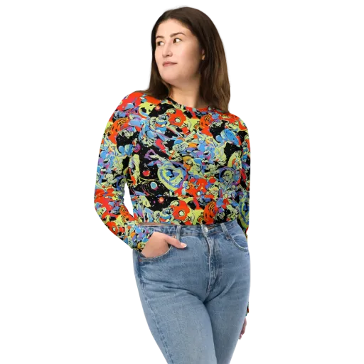 Blacklight Bones on a Long Sleeve Crop Top