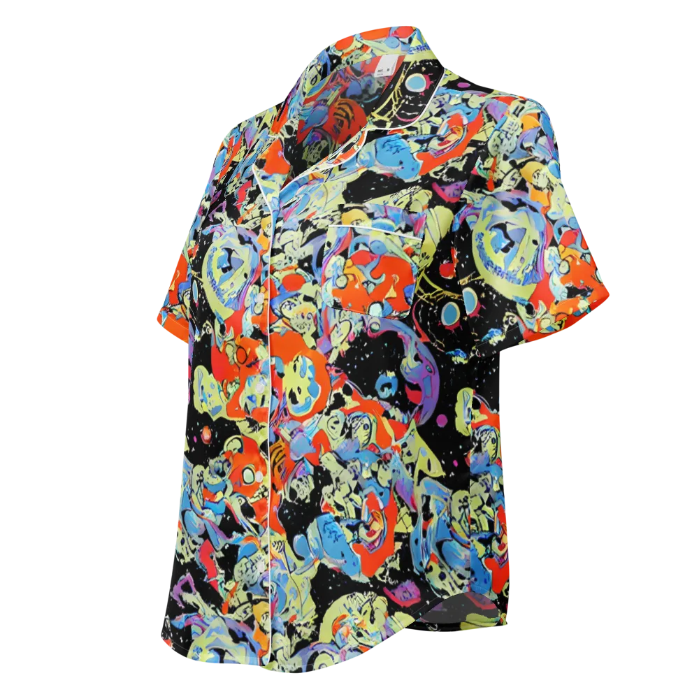 Blacklight Bones on Women's Short Sleeve Pajama Top — Left Front