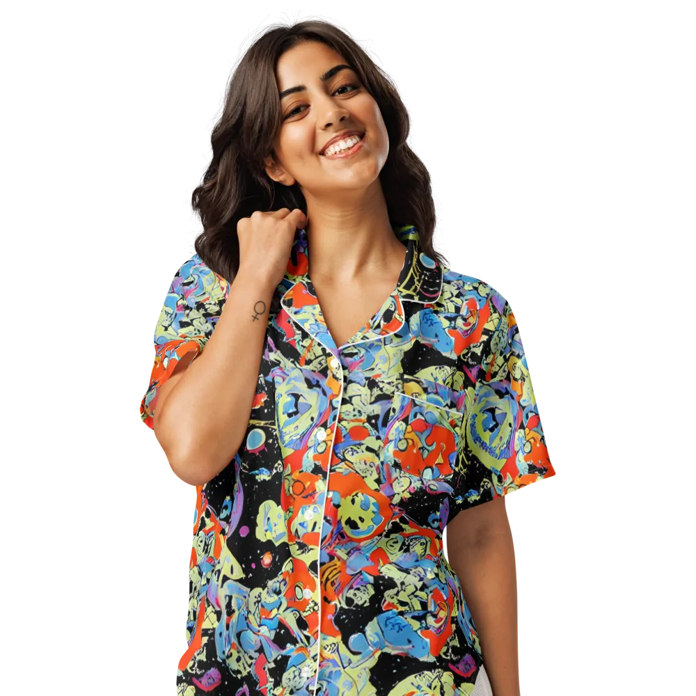 Blacklight Bones on Women's Short Sleeve Pajama Top — Front