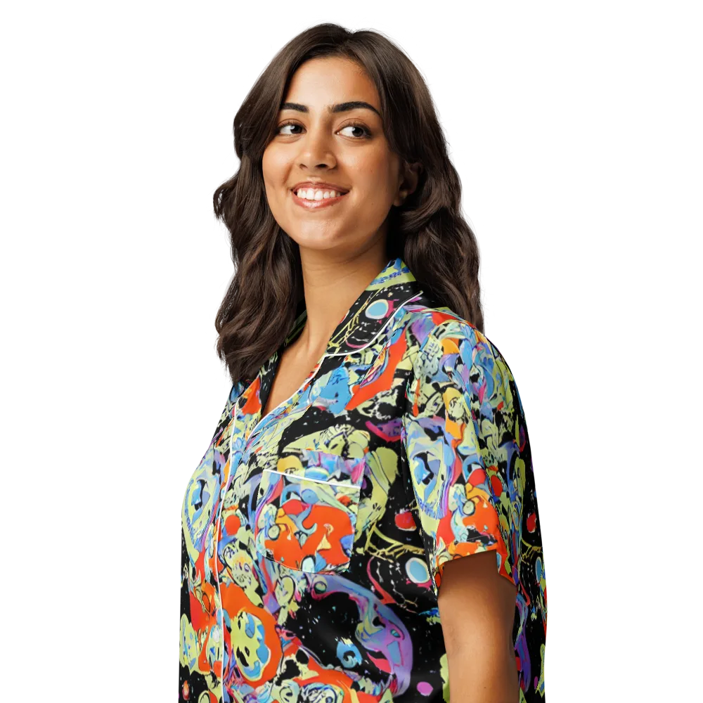 Blacklight Bones on Women's Short Sleeve Pajama Top — Left Front