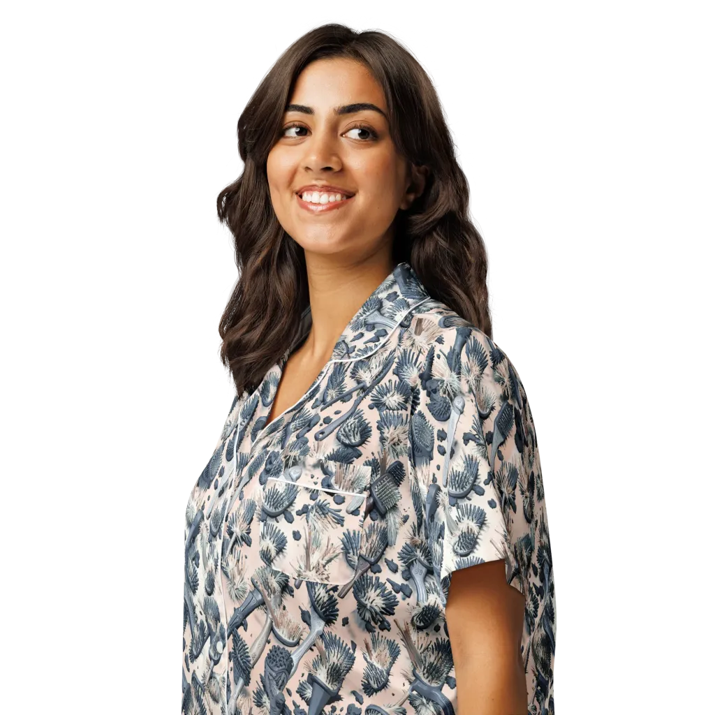 Bristle Noir on Women's Short Sleeve Pajama Top — Left Front