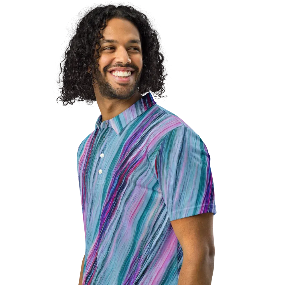 Chromatic Drift on Men's Slim Fit Polo Shirt — Left Front