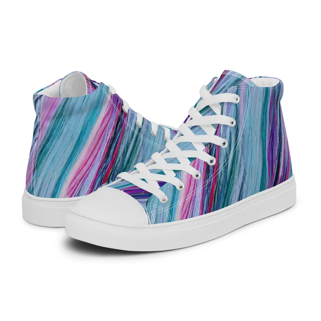 Chromatic Drift on Men's High Top Canvas Shoes — Left