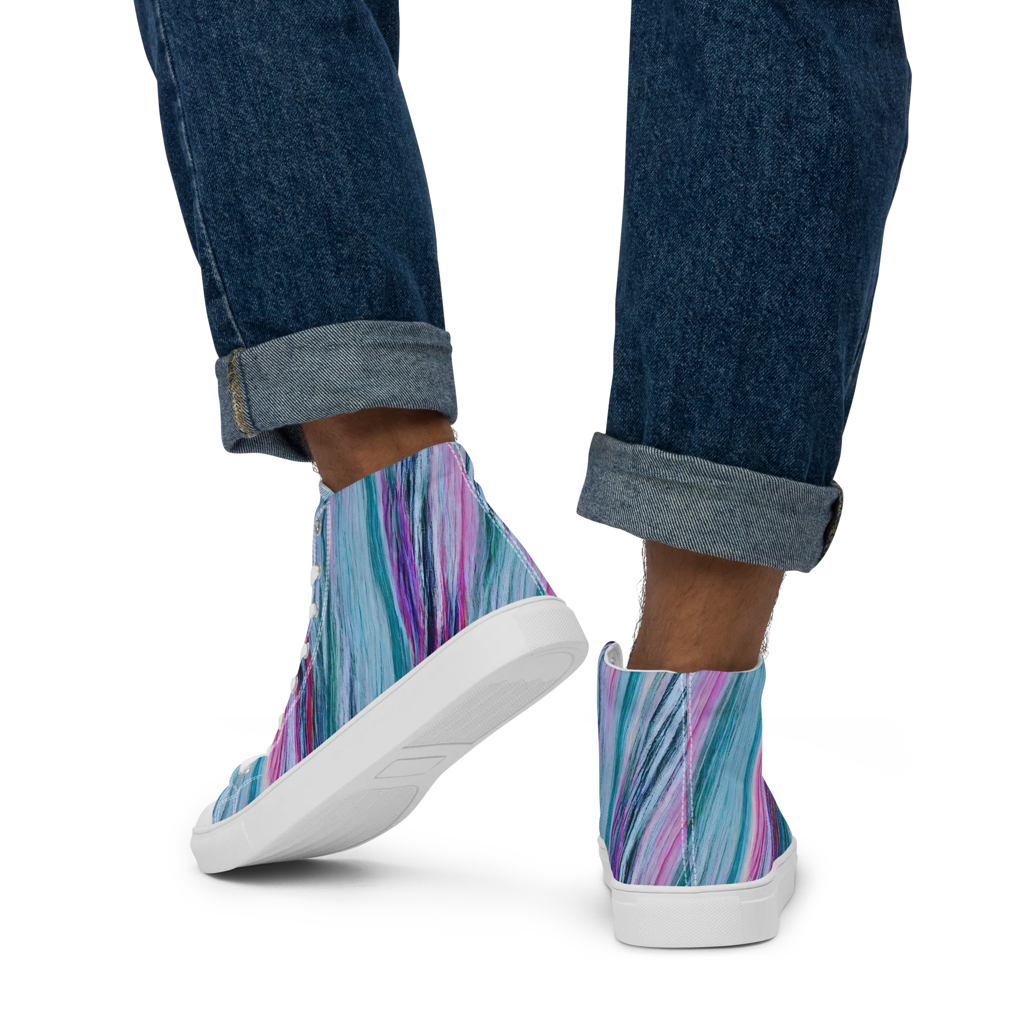 Chromatic Drift on Men's High Top Canvas Shoes — Back