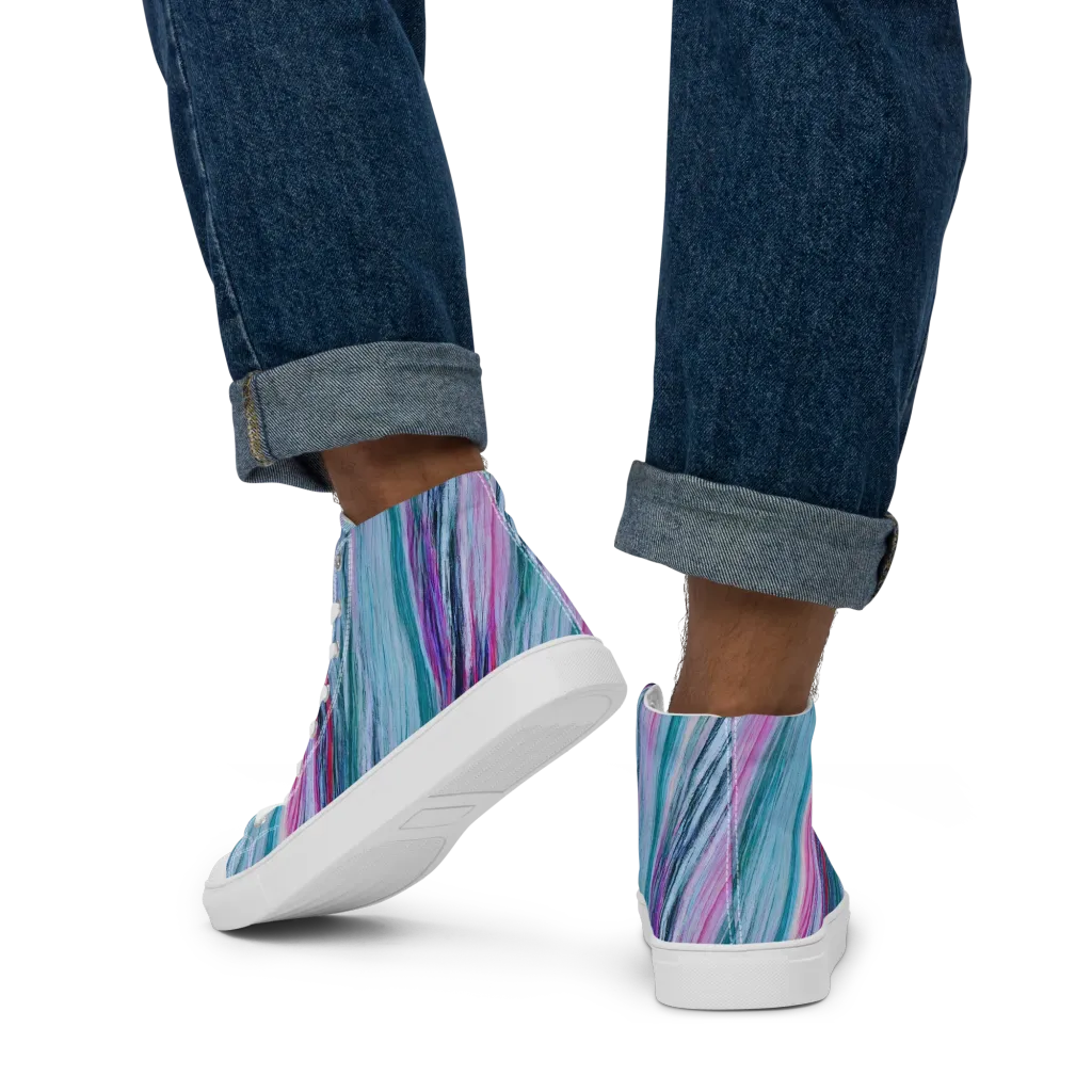 Chromatic Drift on Men's High Top Canvas Shoes — Back