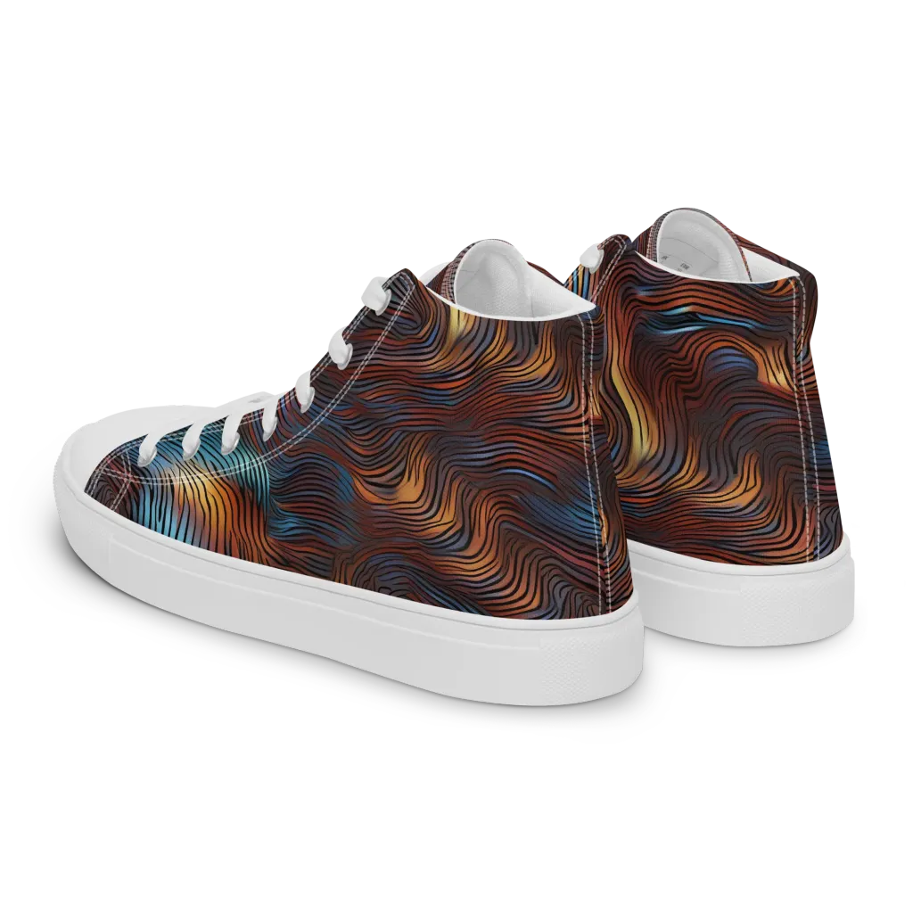 Molten Topography on Men's High Top Canvas Shoes — Left Back