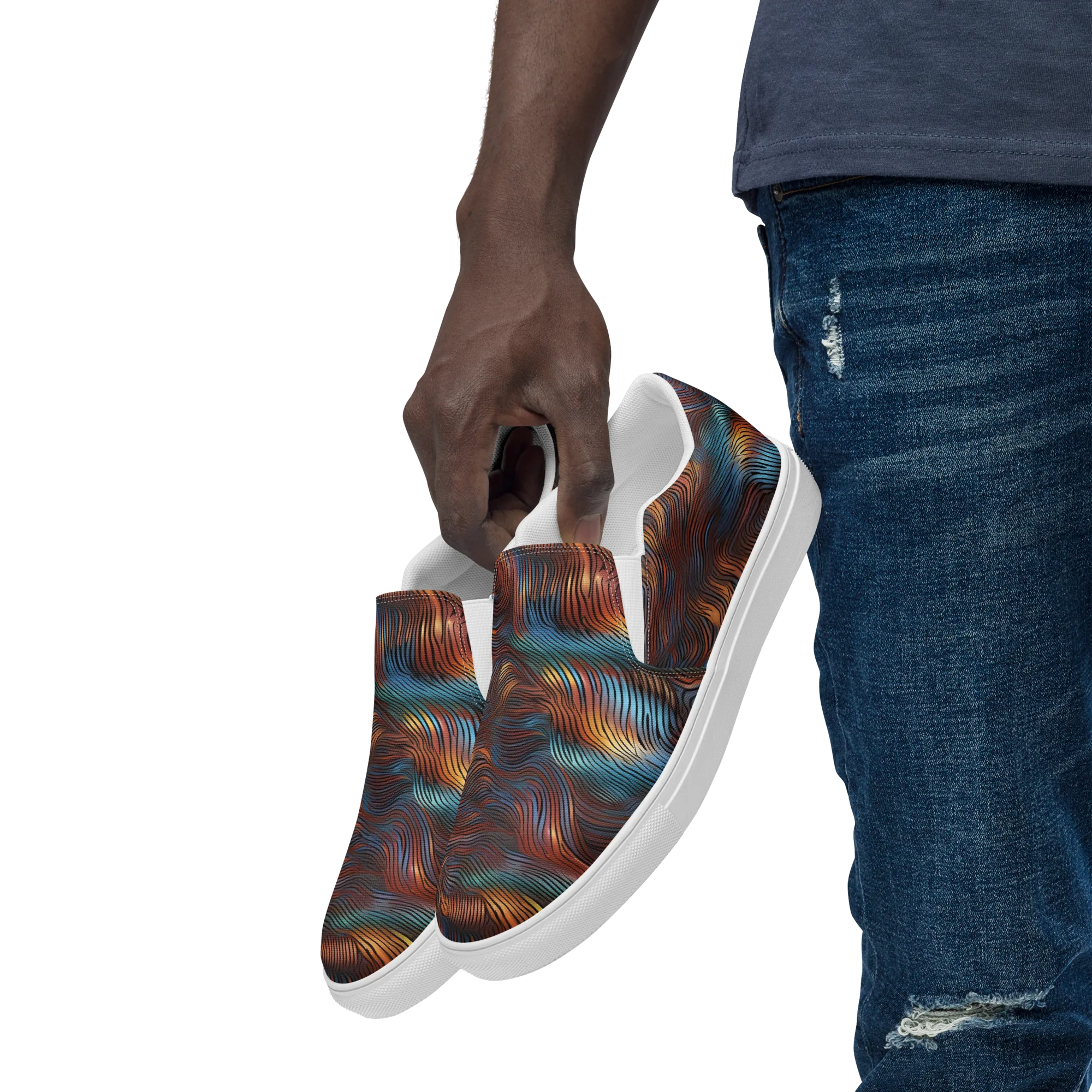 Molten Topography on Men's Slip-On Canvas Shoes — Left Front