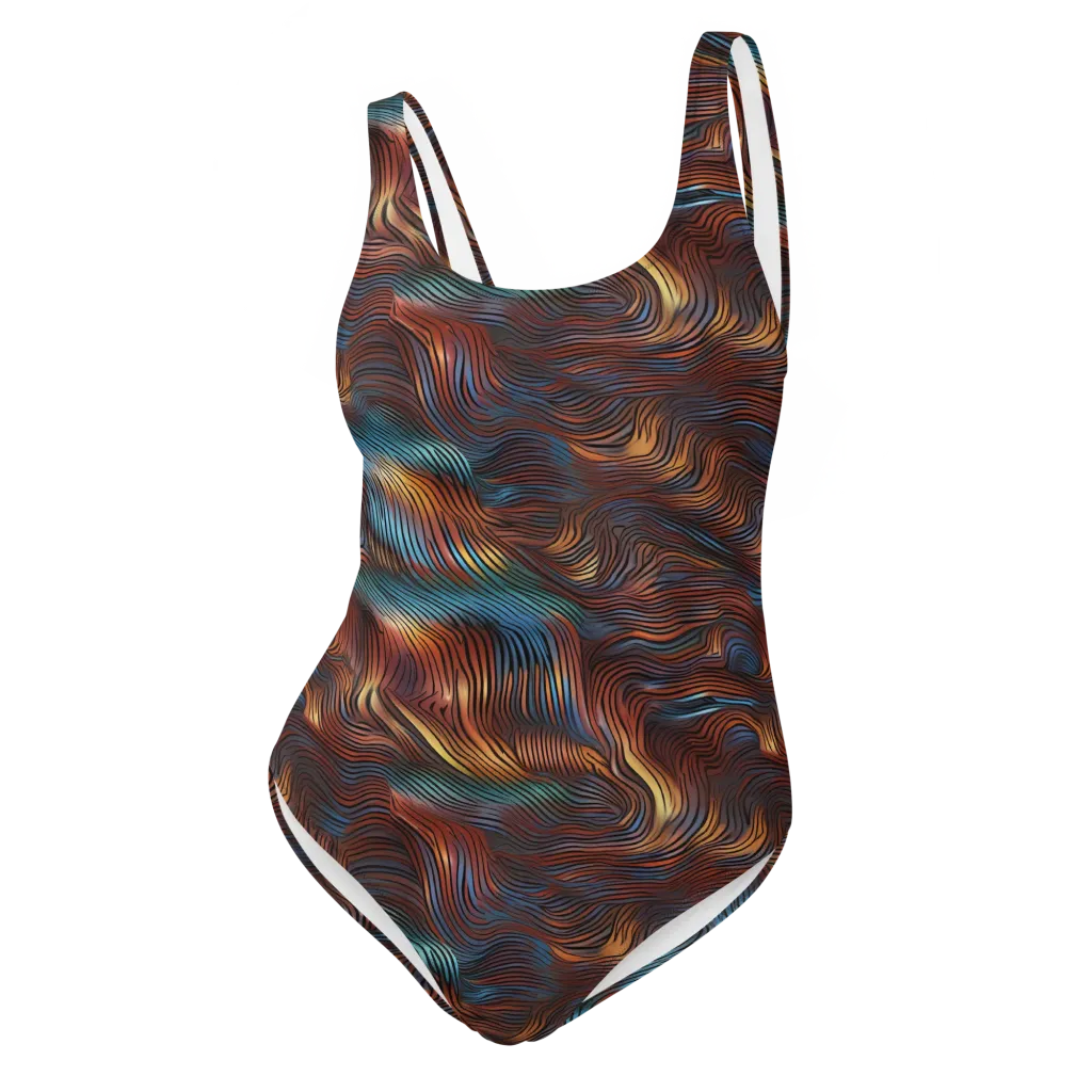 Molten Topography on One-Piece Swimsuit — Front