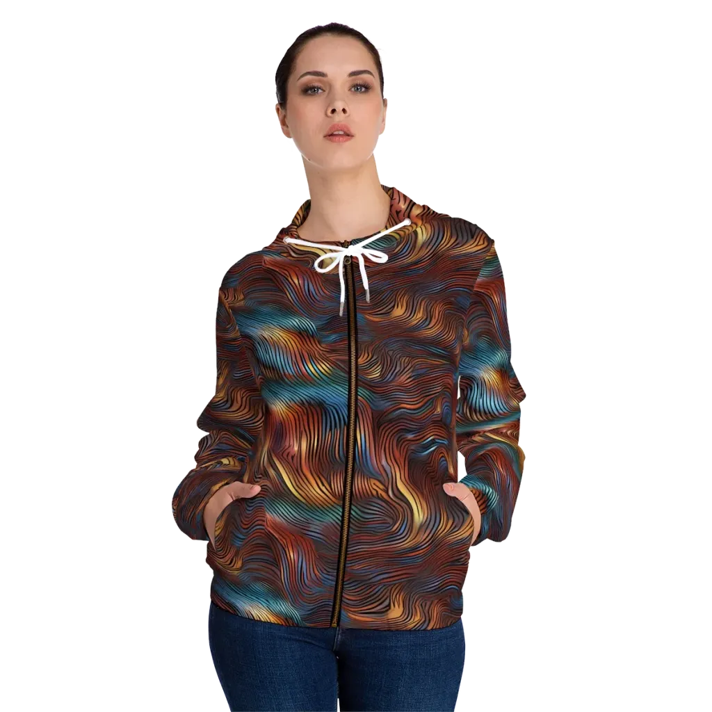 Molten Topography on Women's Full-Zip Hoodie — Front On Person