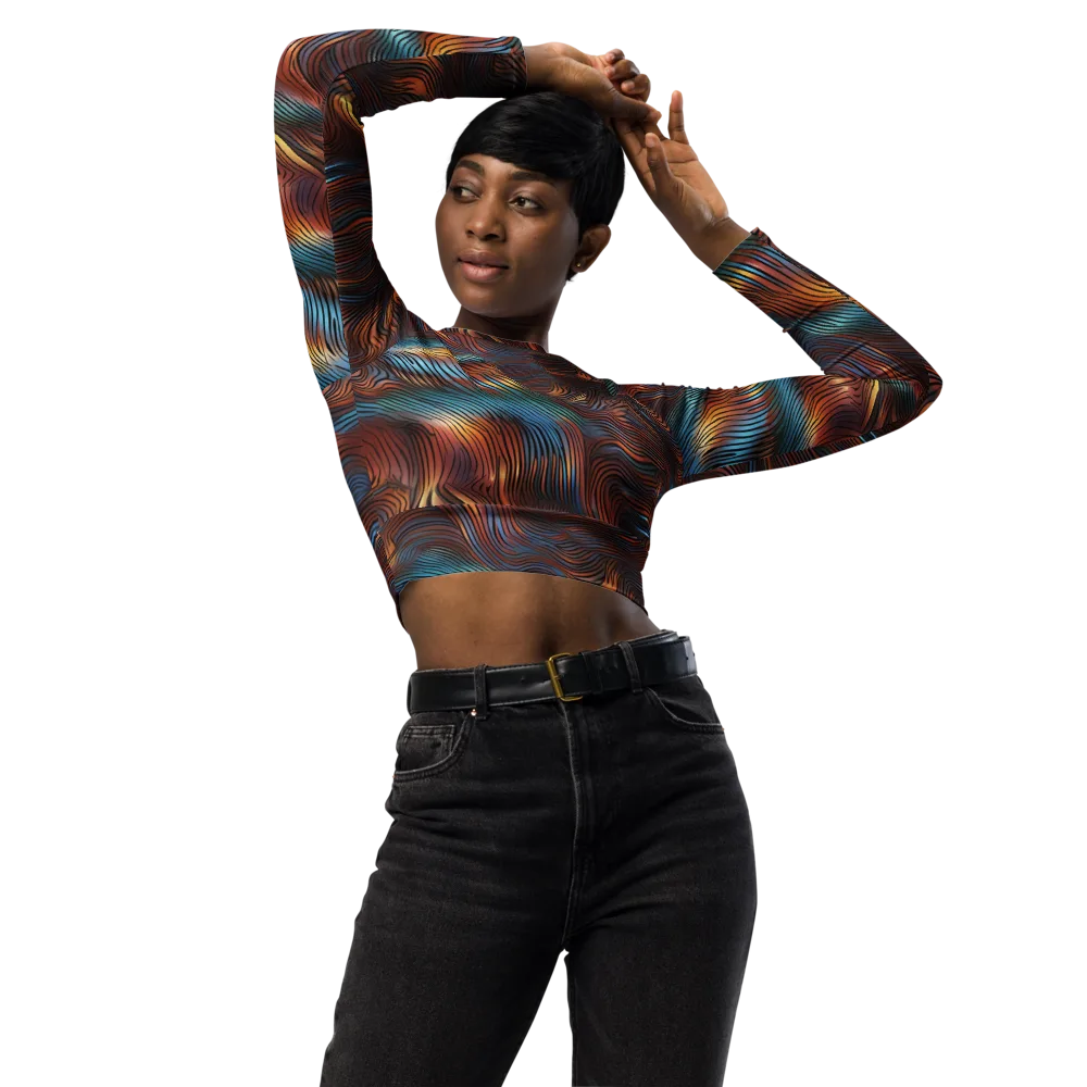Molten Topography on Long Sleeve Crop Top — Front