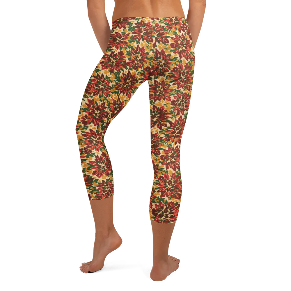 Autumn Dahlia on Capri Leggings — Back