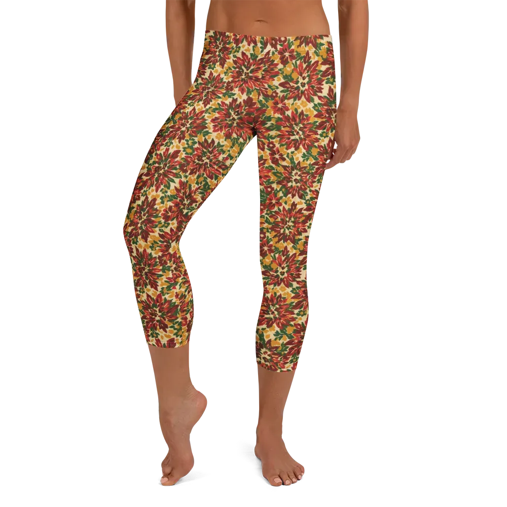 Autumn Dahlia on Capri Leggings — Front