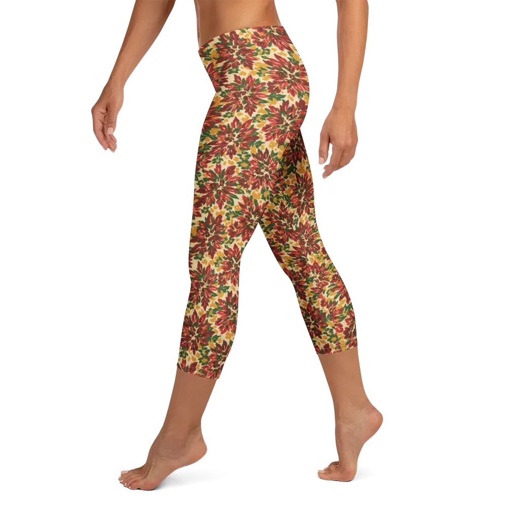 Autumn Dahlia on Capri Leggings — Left