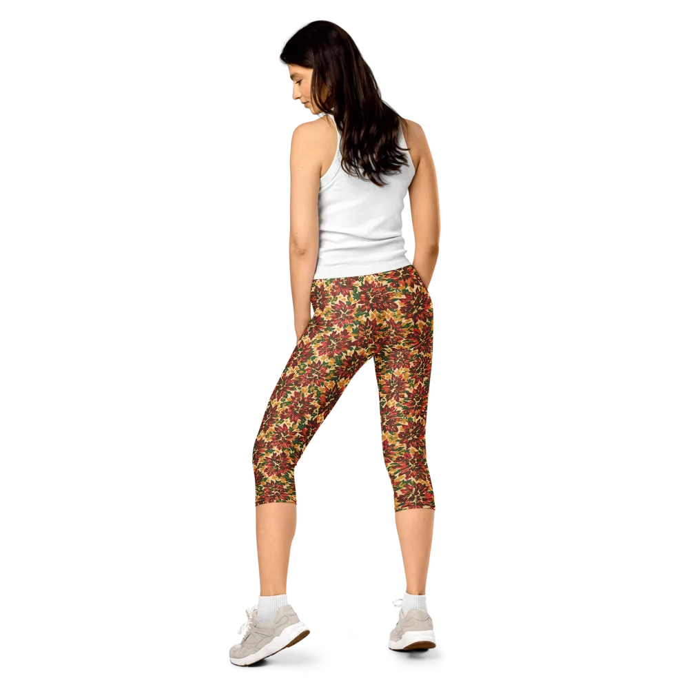 Autumn Dahlia on Capri Leggings — Back