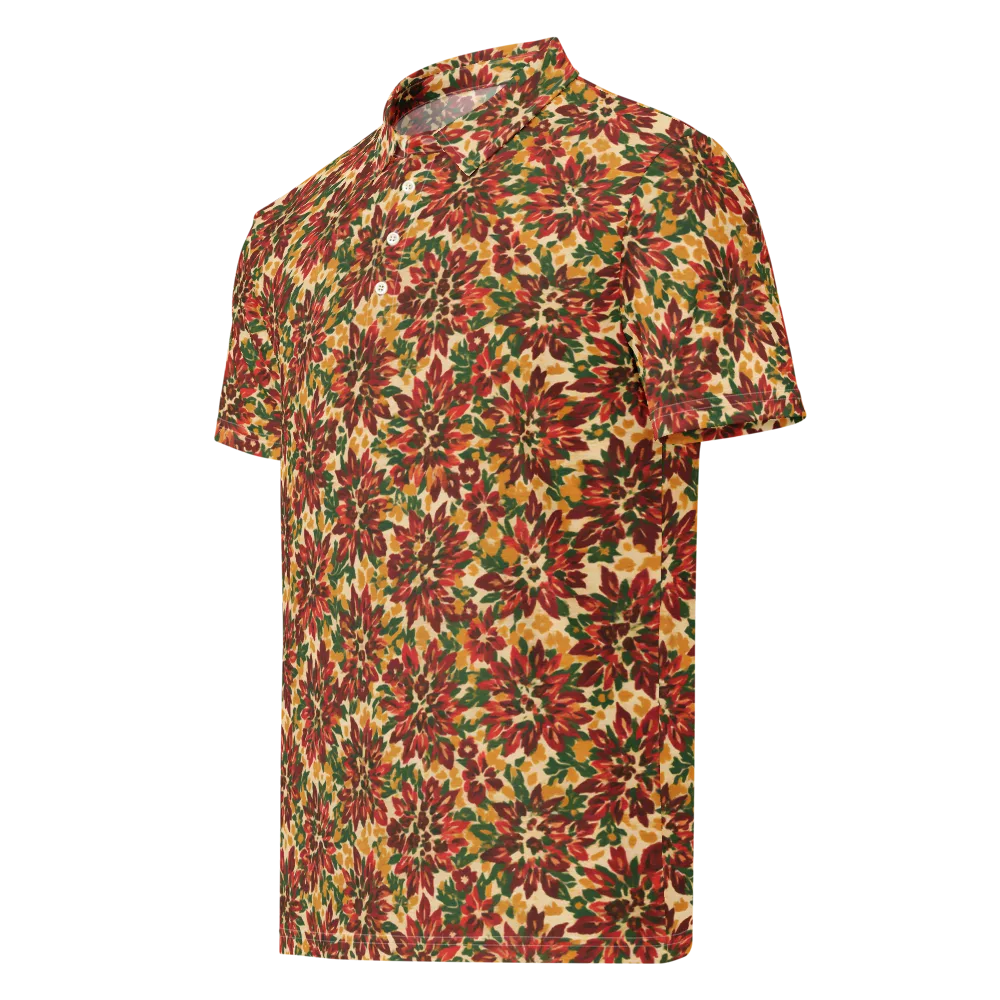 Autumn Dahlia on Men's Slim Fit Polo Shirt — Left Front
