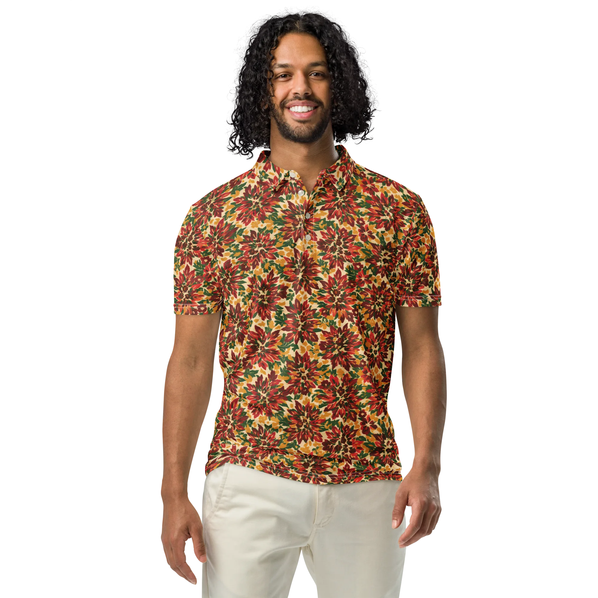 Autumn Dahlia on Men's Slim Fit Polo Shirt — Front
