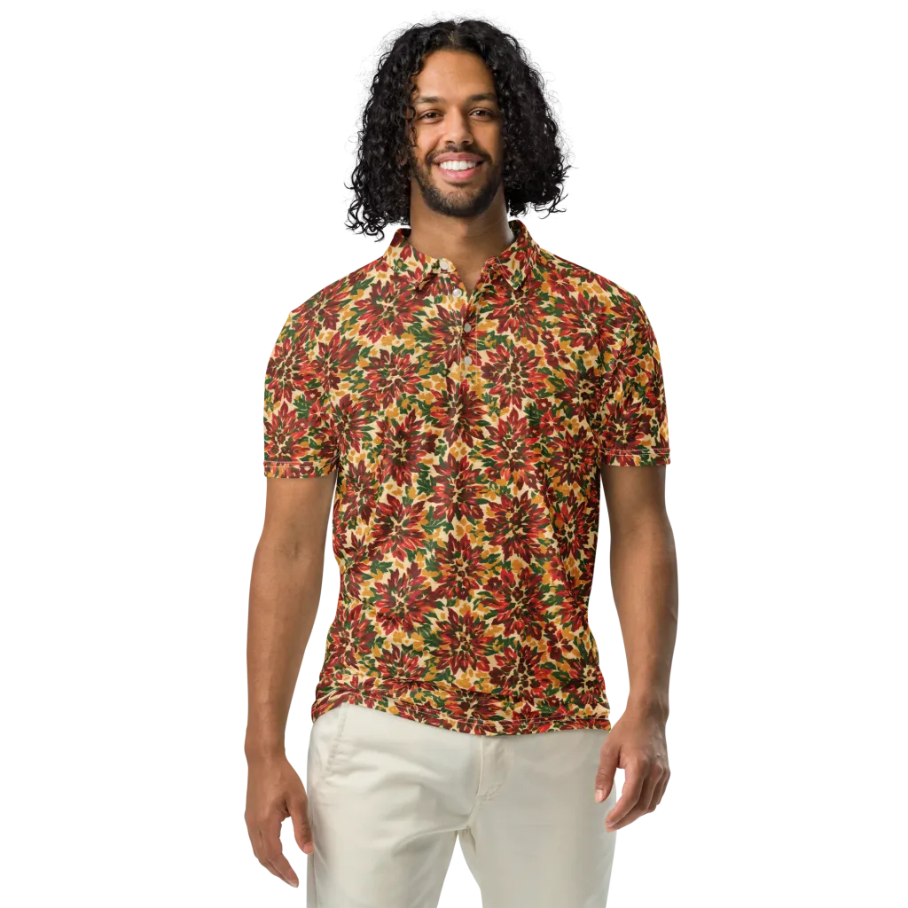 Autumn Dahlia on Men's Slim Fit Polo Shirt — Front