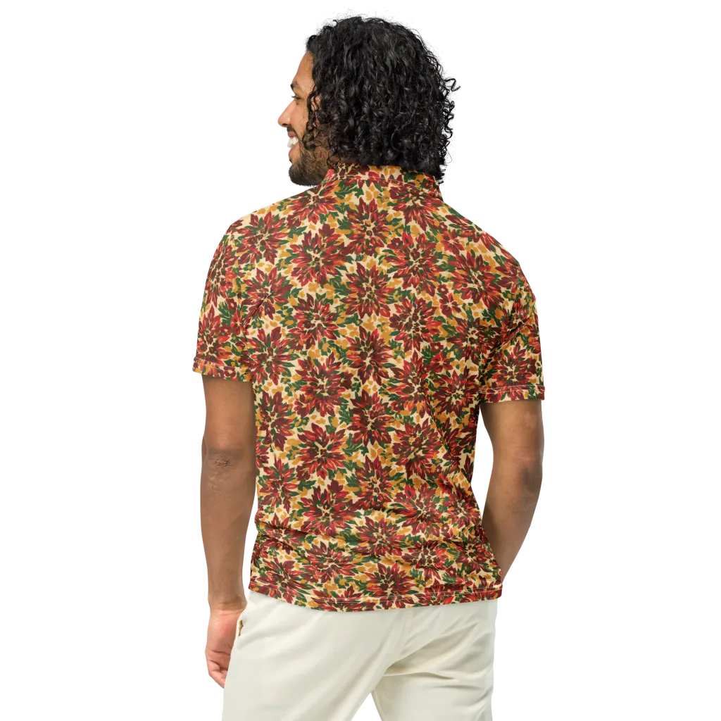 Autumn Dahlia on Men's Slim Fit Polo Shirt — Back