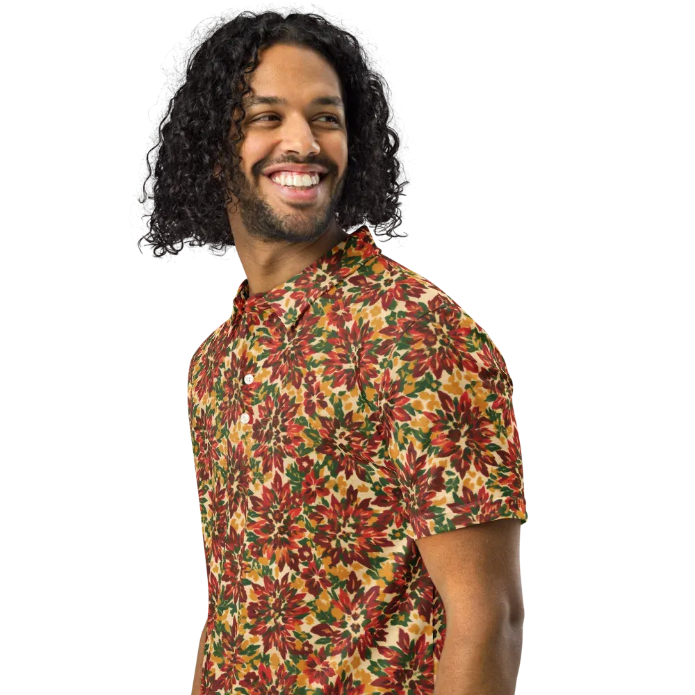 Autumn Dahlia on Men's Slim Fit Polo Shirt — Left Front