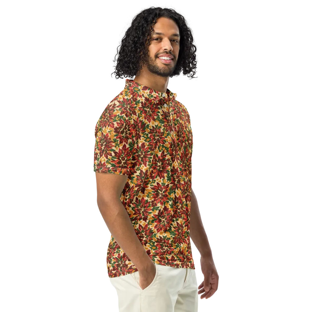 Autumn Dahlia on Men's Slim Fit Polo Shirt — Right Front