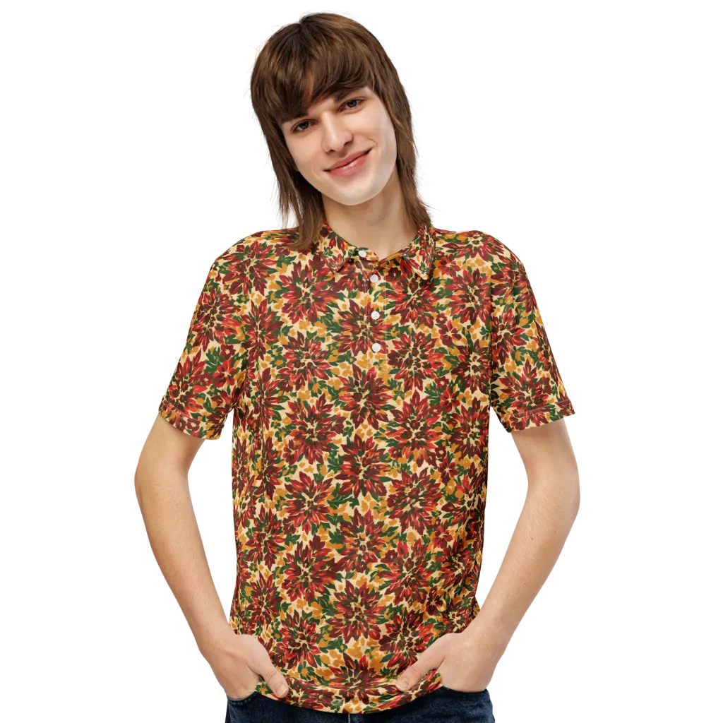 Autumn Dahlia on Men's Slim Fit Polo Shirt — Front