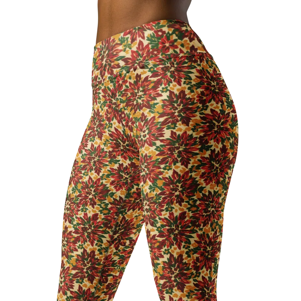 Autumn Dahlia on Yoga Leggings — Left Front