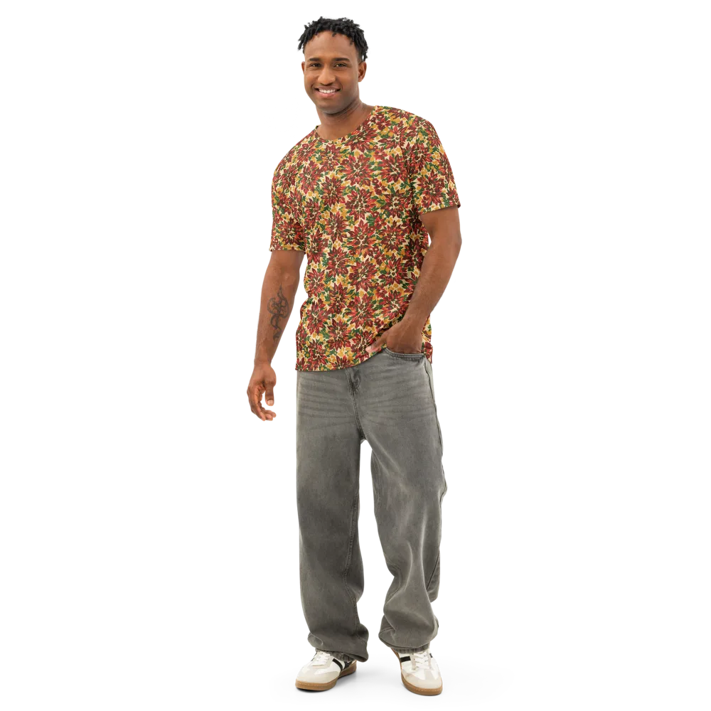 Autumn Dahlia on Men's Cotton Crew Neck T-Shirt — Front