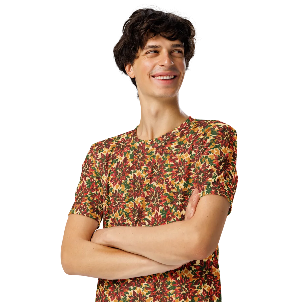 Autumn Dahlia on Men's Crew Neck T-Shirt — Left Front