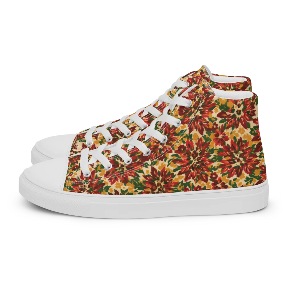 Autumn Dahlia on Men's High Top Canvas Shoes — Left