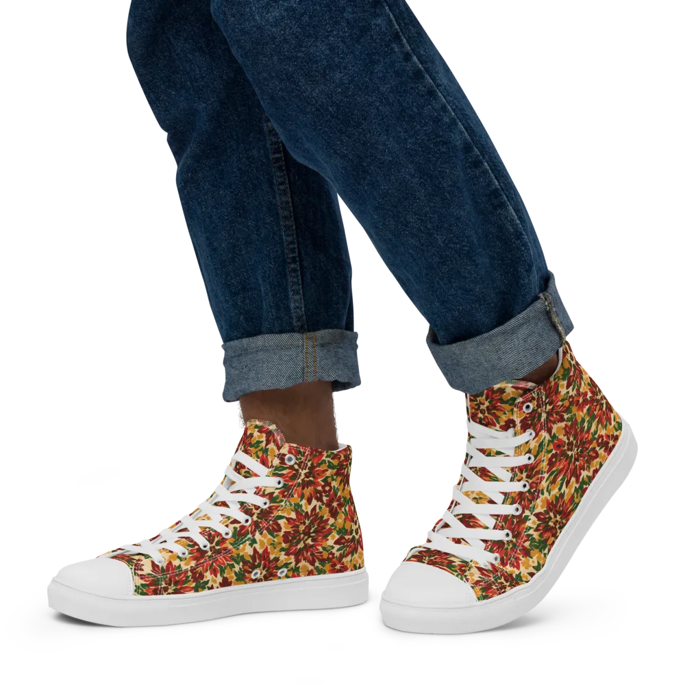 Autumn Dahlia on Men's High Top Canvas Shoes — Left