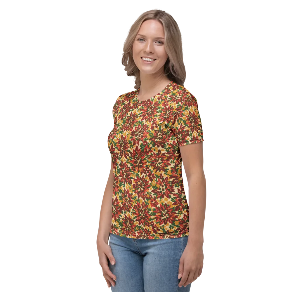 Autumn Dahlia on Women's Crew Neck T-Shirt — Left