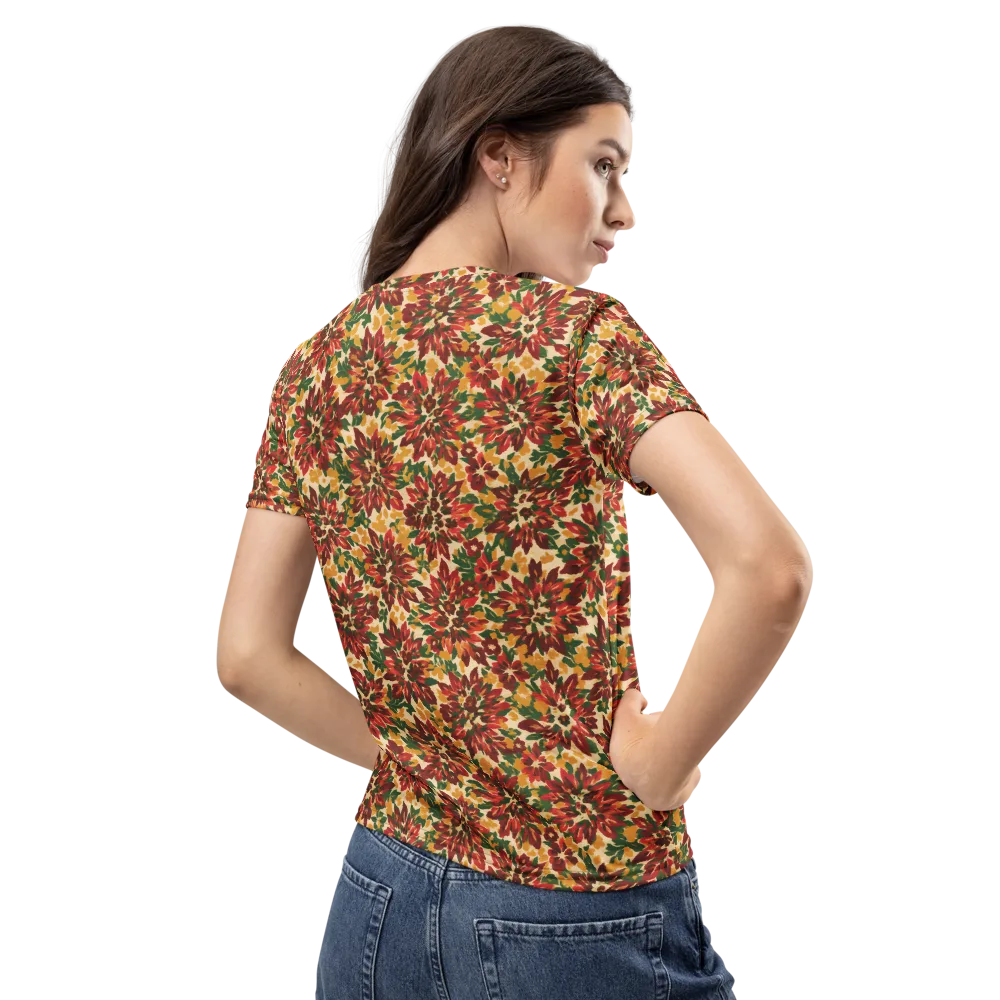 Autumn Dahlia on Women's Crew Neck T-Shirt — Back