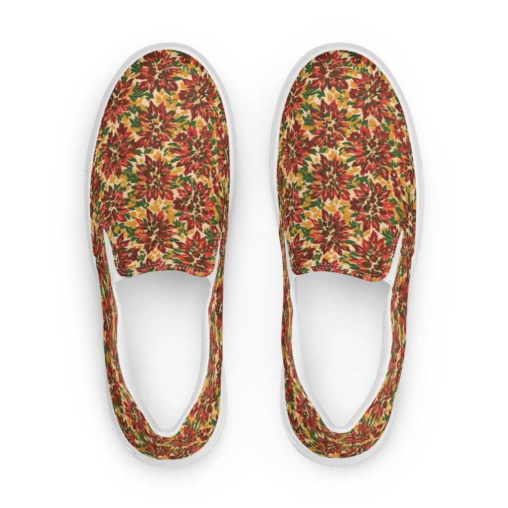 Autumn Dahlia on Men's Slip-On Canvas Shoes — Front
