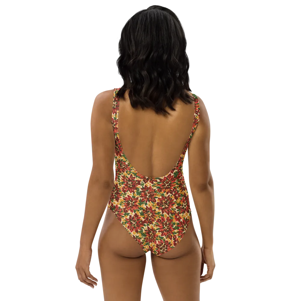 Autumn Dahlia on One-Piece Swimsuit — Back