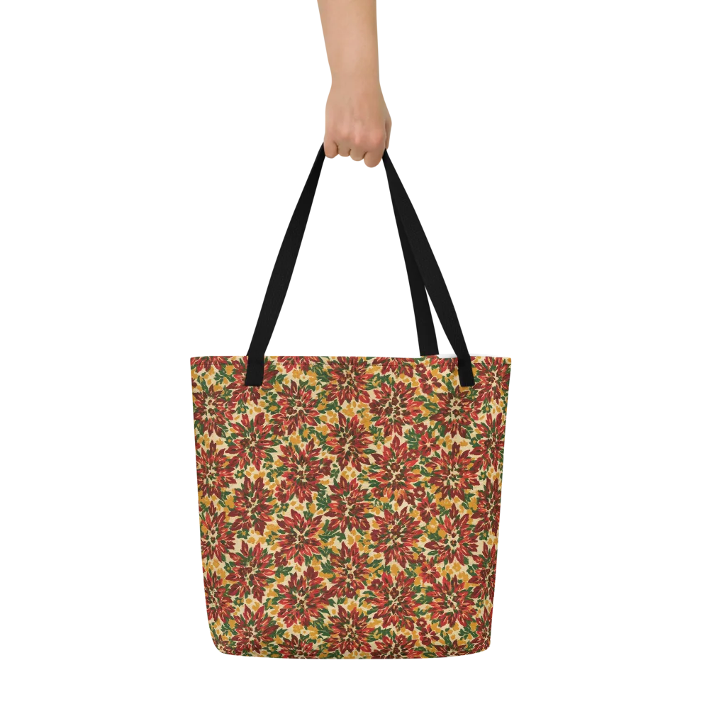 Autumn Dahlia on Large Tote Bag W/ Pocket — Front