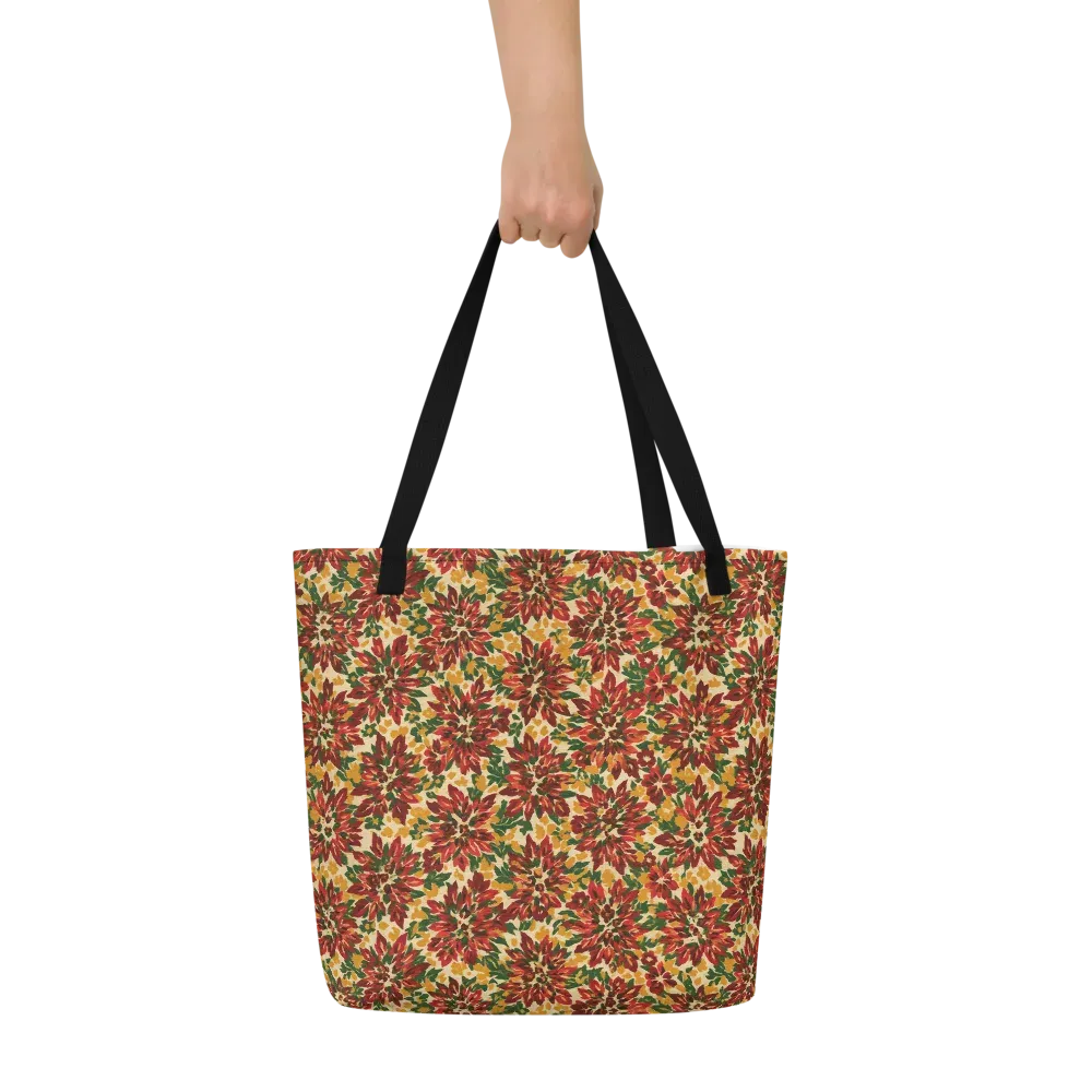 Autumn Dahlia on Large Tote Bag W/ Pocket — Front