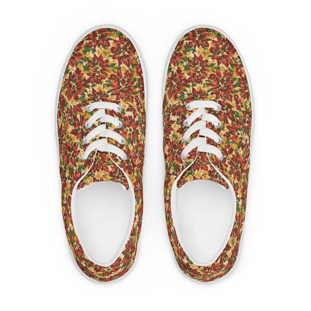 Autumn Dahlia on Men's Lace-Up Canvas Shoes — Front