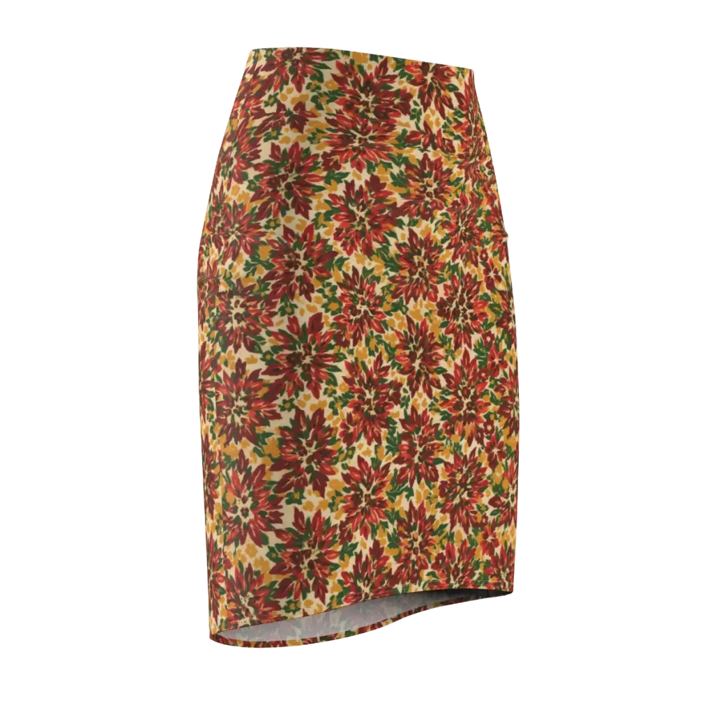 Autumn Dahlia on Pencil Skirt — Front Side