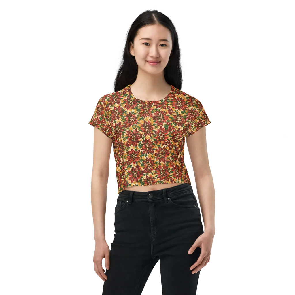 Autumn Dahlia on Crop Tee — Front
