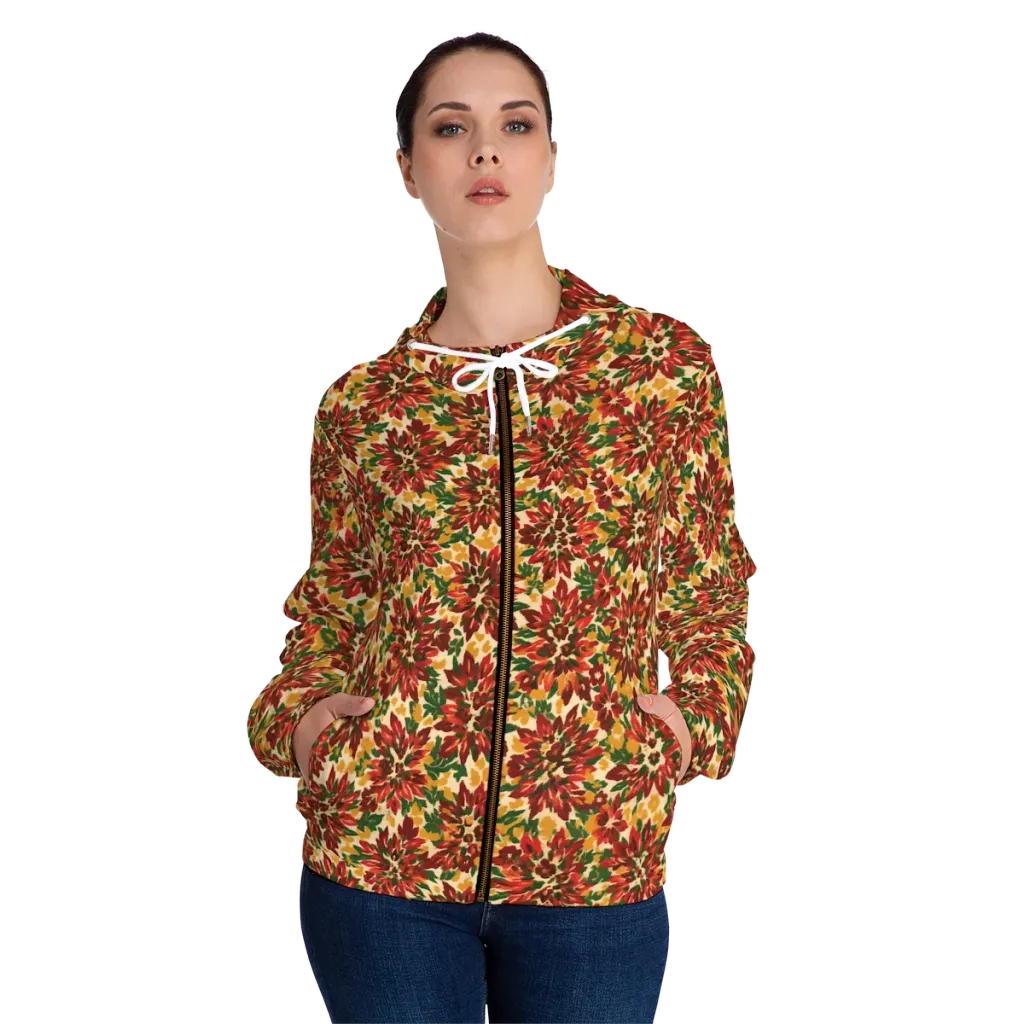 Autumn Dahlia on Women's Full-Zip Hoodie — Front On Person